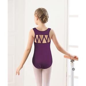 Dance Leotard Medium Child Eggplant Purple Cotton Tank with Strappy Back